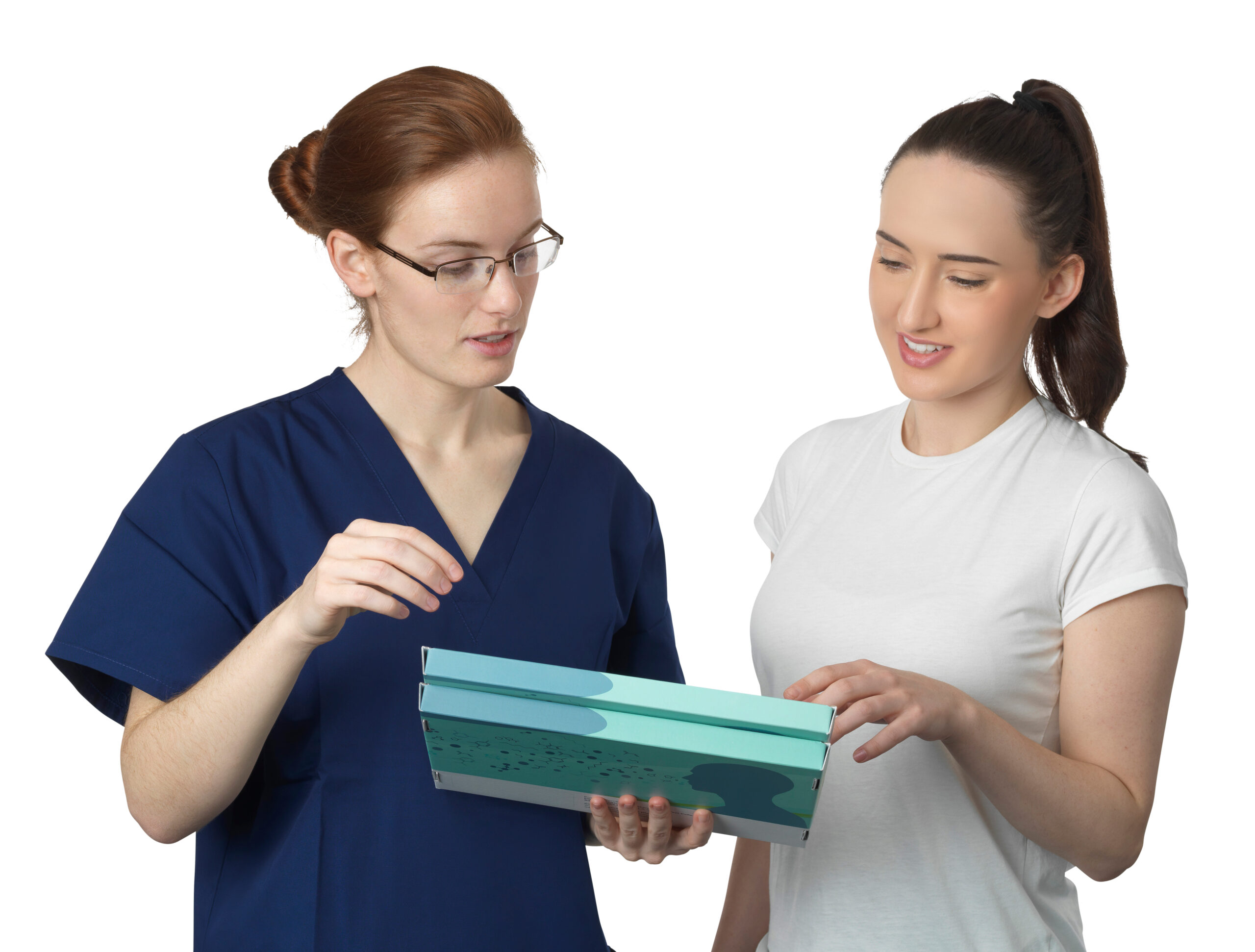 Clinician helping woman understand the SIBO test kit