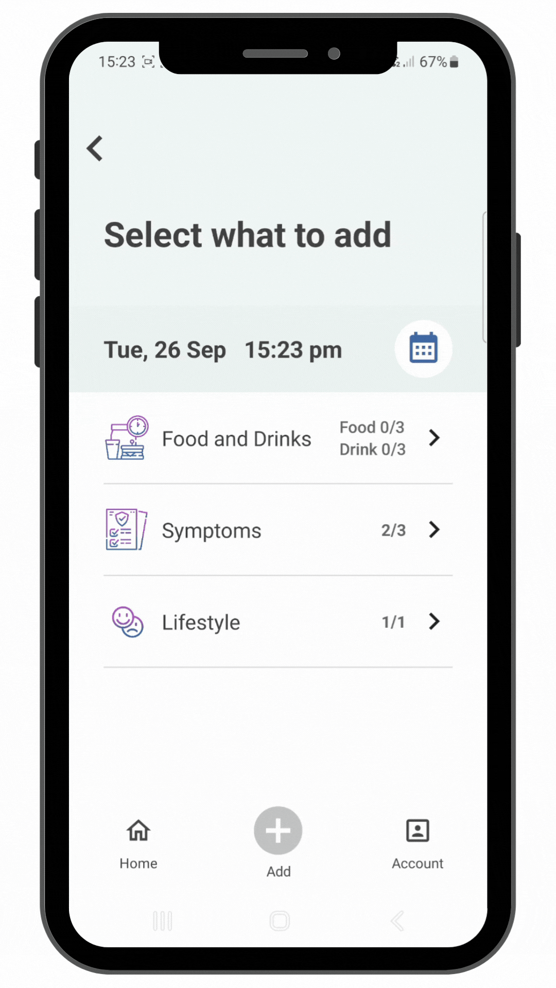 Symptoms on OMED Health App